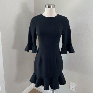 Black Halo Womens 2 Black Ruffle Flounce Hem Mini Brooklyn Dress 3/4 Bell Sleeve